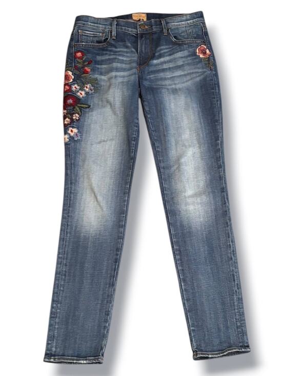 Driftwood Denim - Driftwood Embroidered Floral Marilyn Jeans Size 27 Blue Mid Rise Straight Leg